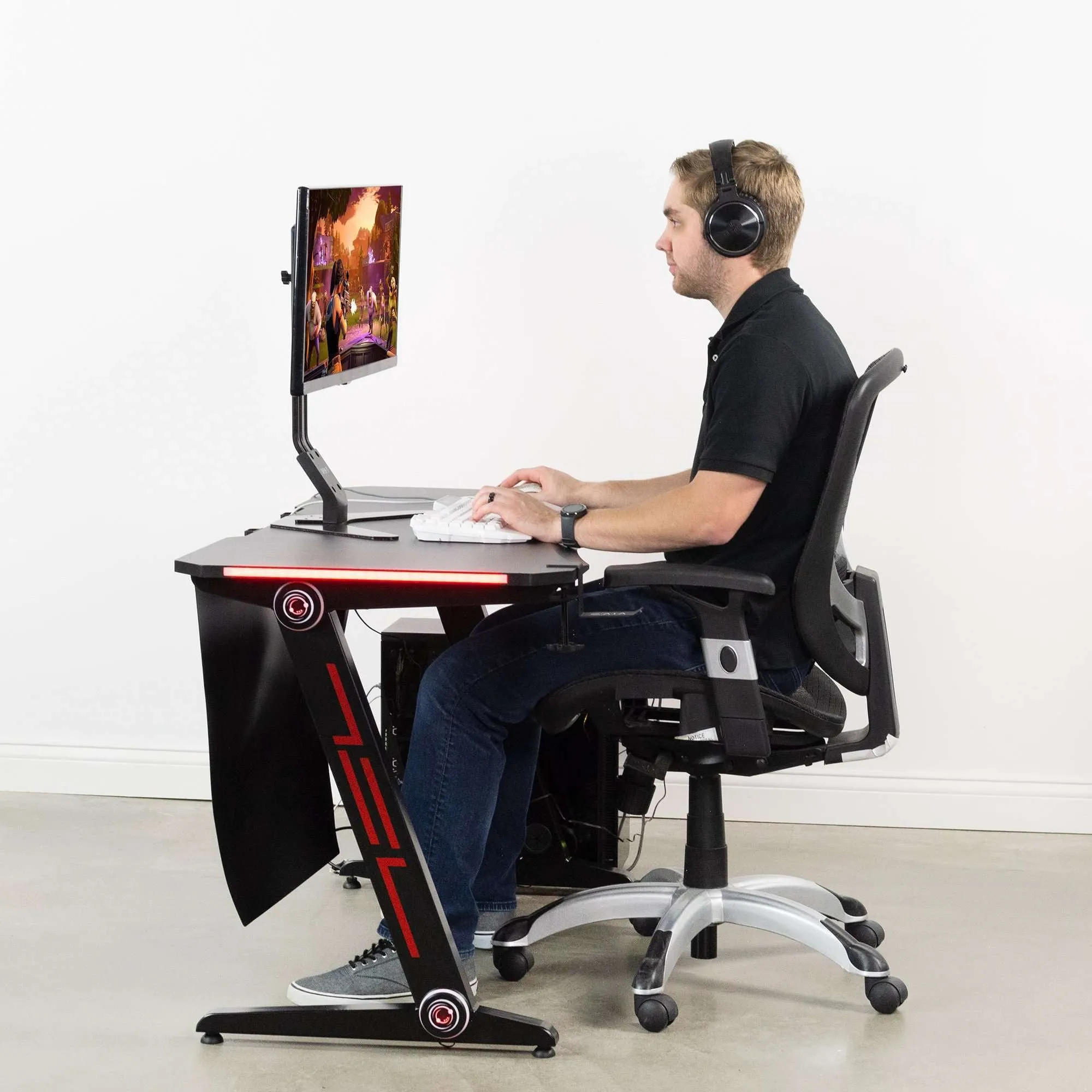 VIVO Z-Shaped 47” Gaming Desk with LED Lights, DESK-GMZ1R