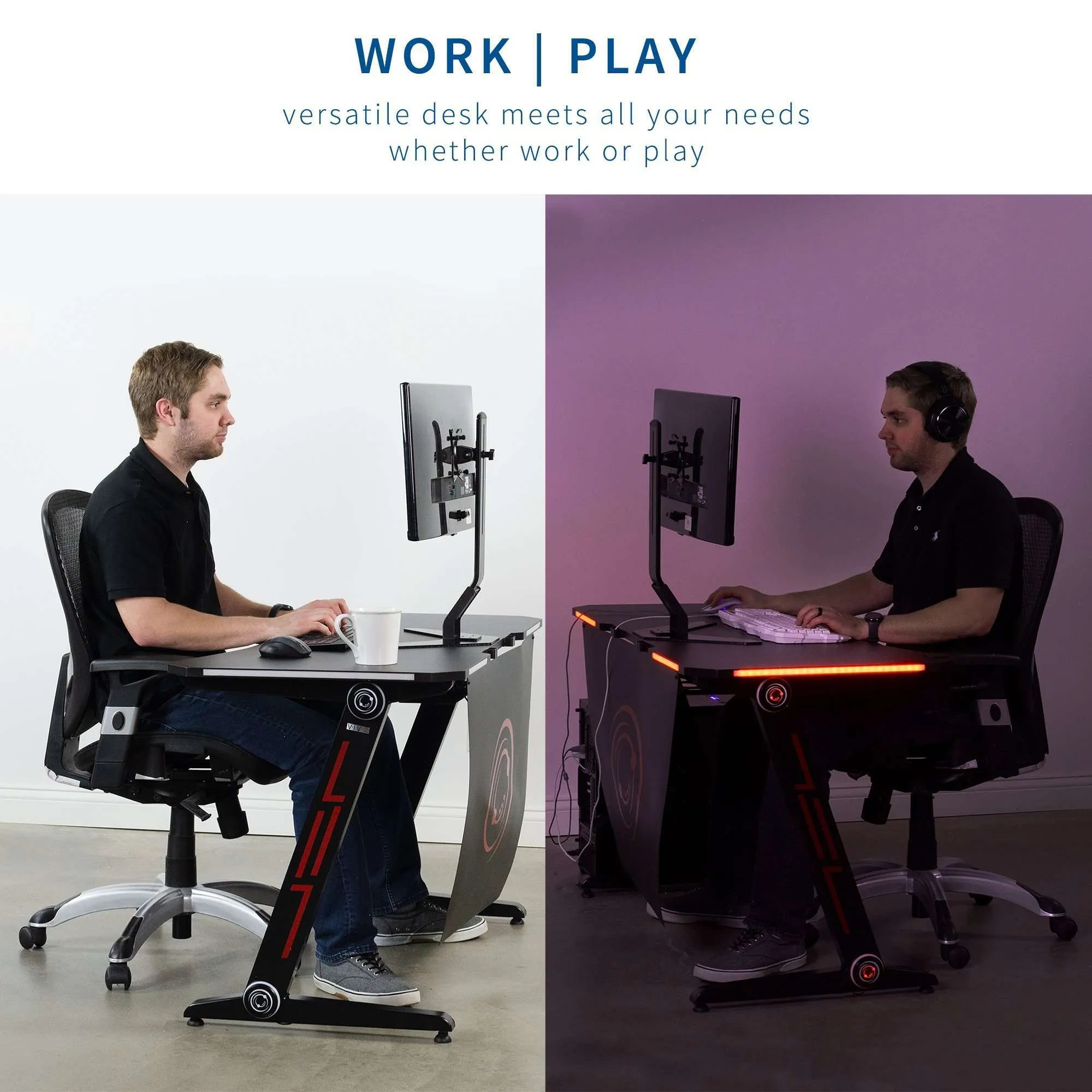 VIVO Z-Shaped 47” Gaming Desk with LED Lights, DESK-GMZ1R