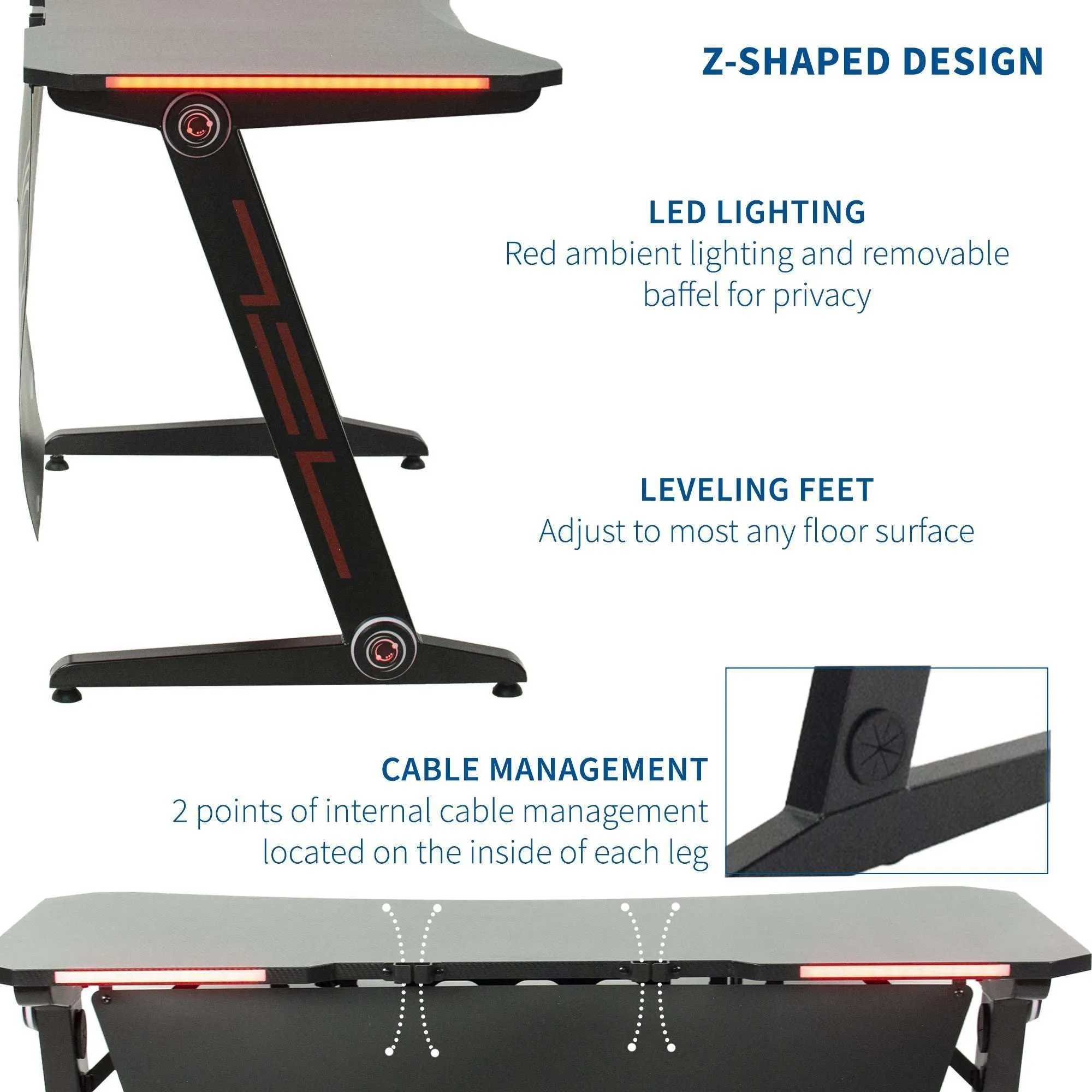 VIVO Z-Shaped 47” Gaming Desk with LED Lights, DESK-GMZ1R