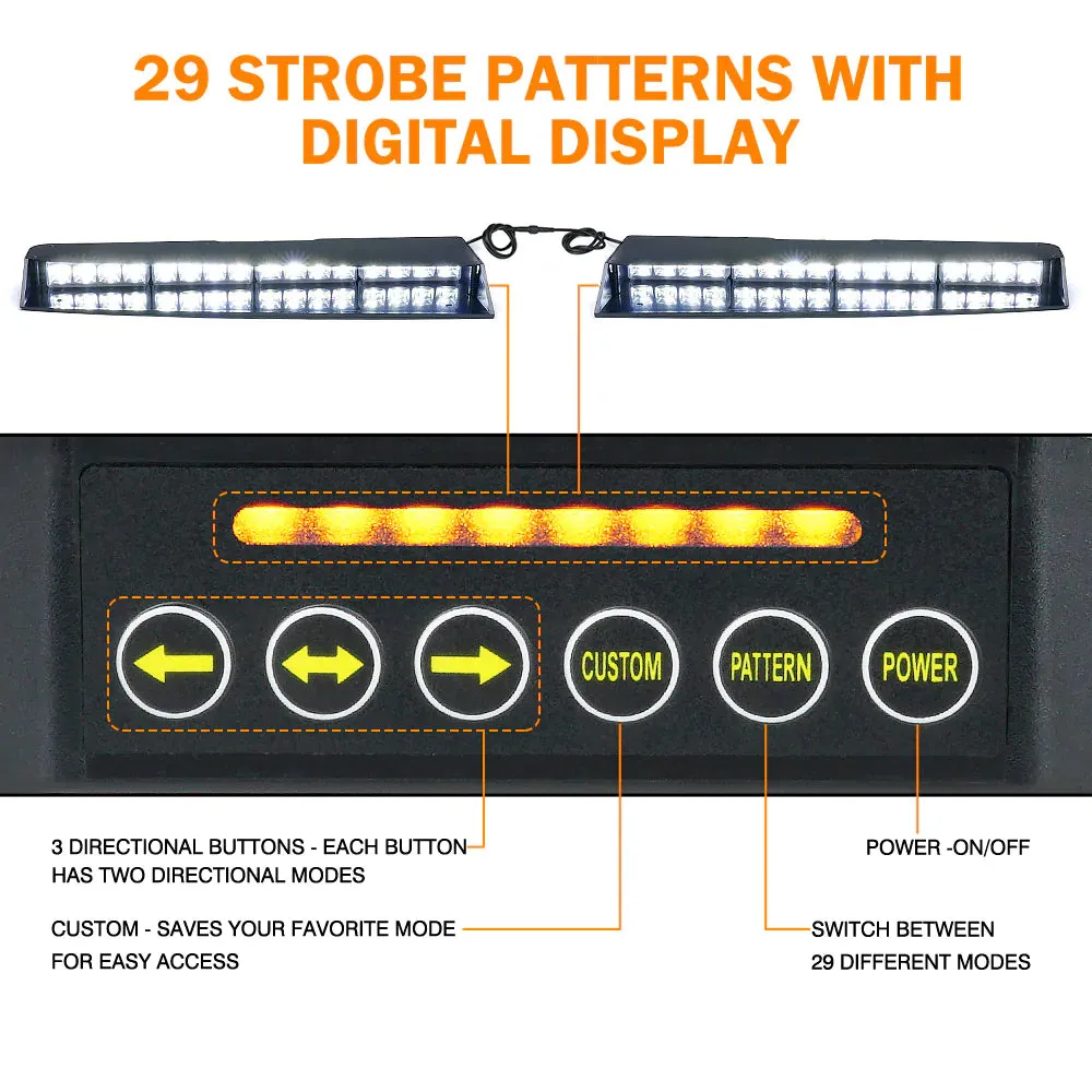 Xprite 21" Chaser Series Dual LED Visor Windshield Strobe Lights w/ Suction Cup Brackets - Blue/Red/White/Amber/Combo