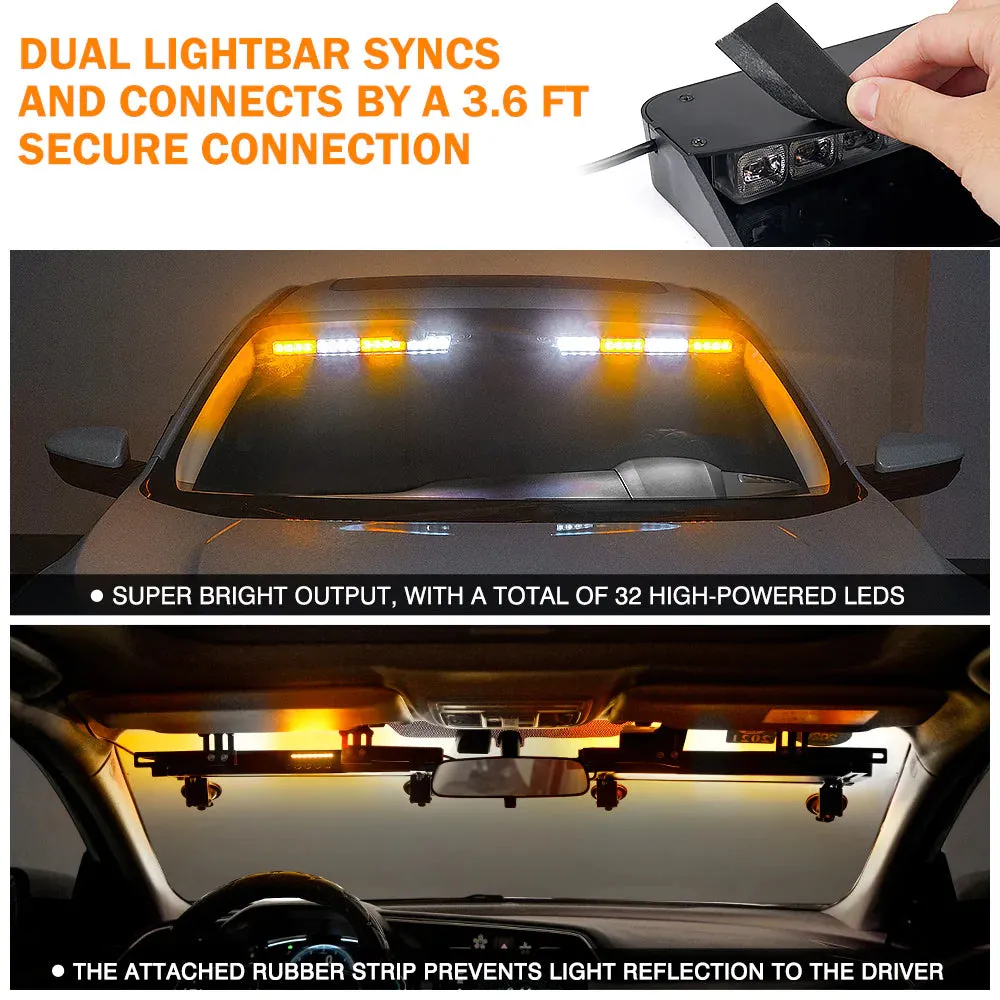 Xprite 21" Chaser Series Dual LED Visor Windshield Strobe Lights w/ Suction Cup Brackets - Blue/Red/White/Amber/Combo