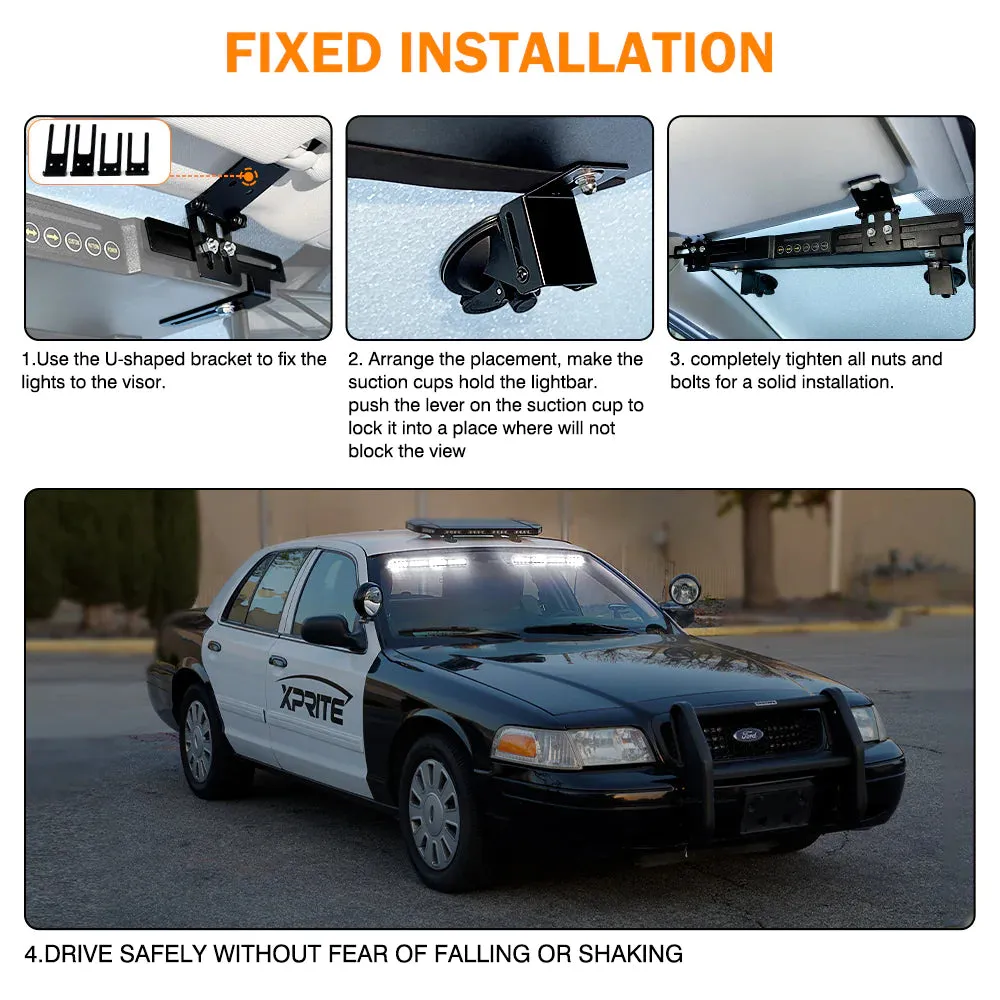 Xprite 21" Chaser Series Dual LED Visor Windshield Strobe Lights w/ Suction Cup Brackets - Blue/Red/White/Amber/Combo