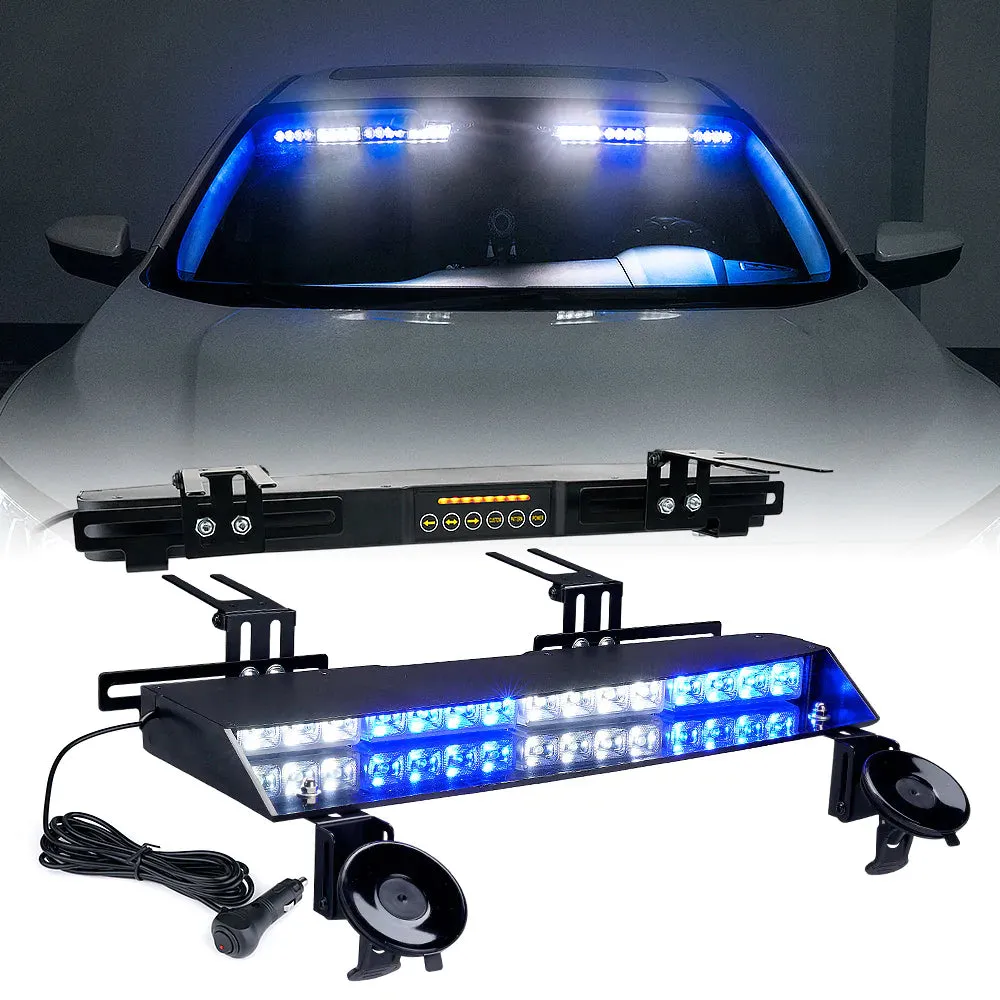 Xprite 21" Chaser Series Dual LED Visor Windshield Strobe Lights w/ Suction Cup Brackets - Blue/Red/White/Amber/Combo