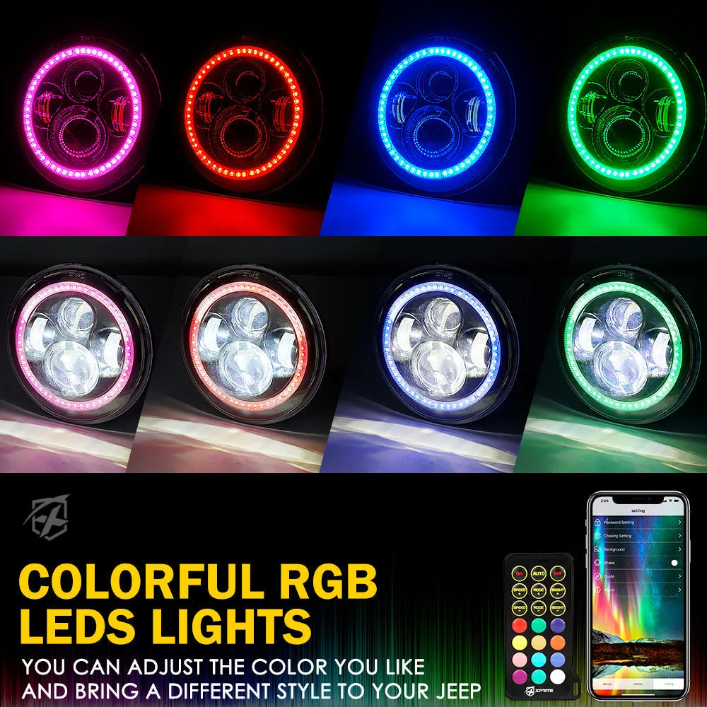 Xprite 7" LED RGB Halo Headlights Hummer H1 / H2 (1992-2001) w/ Daytime Running Lights