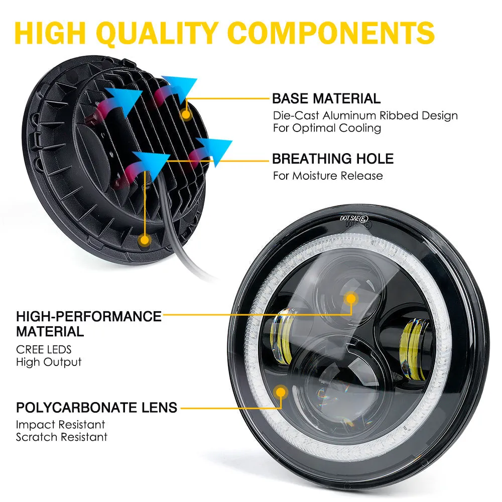 Xprite 7" LED RGB Halo Headlights Hummer H1 / H2 (1992-2001) w/ Daytime Running Lights